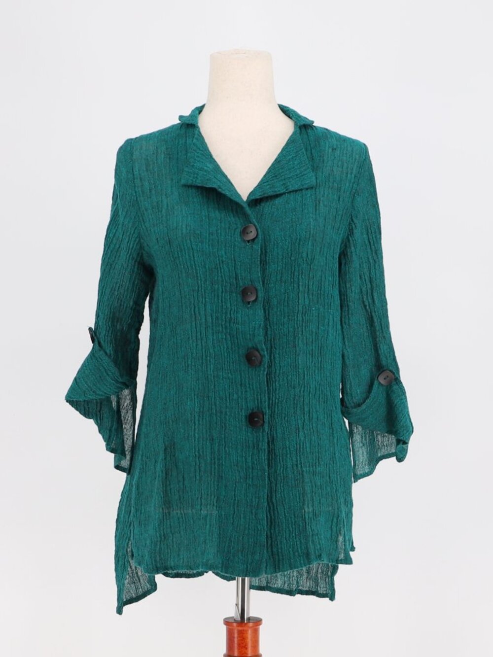 IC by Connie K Teal Linen Blend Button Front Tunic Top Size S